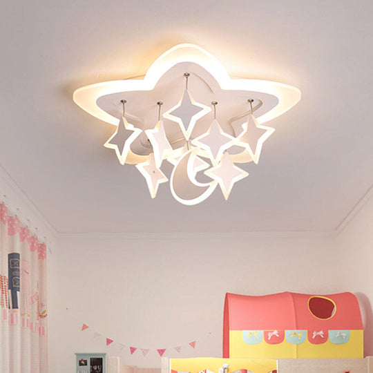 Starry Kids Room Led Ceiling Light With Acrylic Cartoon Design In Warm/White Flush Mount Lamp White