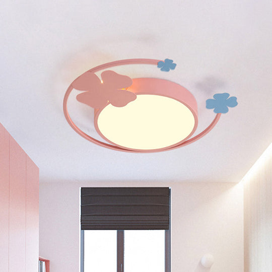 Macaron Pink Led Flush Mount Light With Clover Detail - Warm/White Lighting / Warm