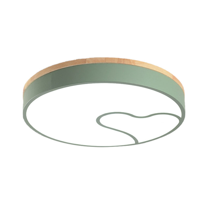 Green/White/Grey Macaron Ceiling Led Light With Wave Pattern And Wood Accent