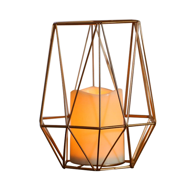 Childrens Gold Diamond/Triangle/Hexagon Battery-Powered Led Night Lamp With Iron Cage And Inner
