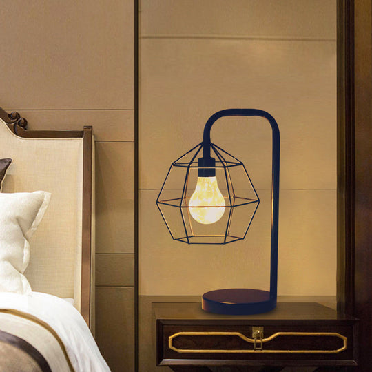 Modern Teardrop/Ball Cage Dangling Plug-In Table Light With Gooseneck Arm - Black Led Nightstand