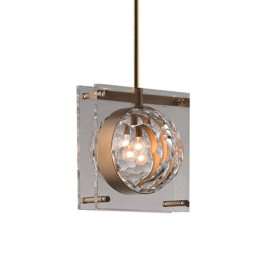 Modern Crystal Pendant Ceiling Lamp For Bedroom With Beveled Design And Brass Accents