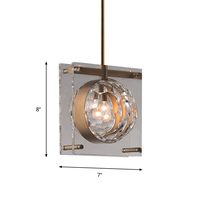 Modern Beveled Crystal Pendant Lamp With Brass Finish - Perfect For Bedroom Ceiling
