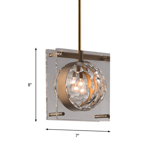 Modern Crystal Pendant Ceiling Lamp For Bedroom With Beveled Design And Brass Accents
