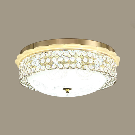 Led Crystal Bead Flushmount Lamp For Foyer - Modernist Circle Design 16/19.5 Wide