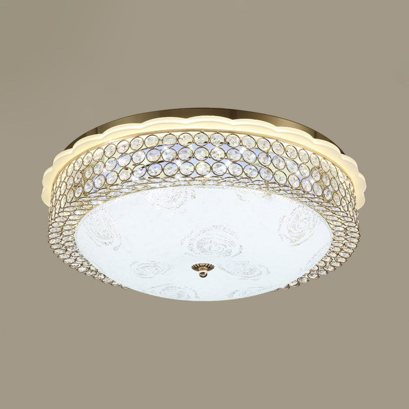 Led Crystal Bead Flushmount Lamp For Foyer - Modernist Circle Design 16’/19.5’ Wide