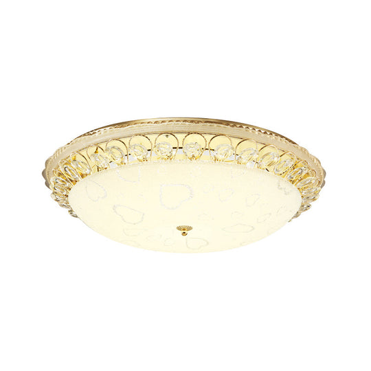 Frosted Glass Gold Ceiling Lamp - Domed Led Flush Light With Crystal Accent (16’/19.5’ Wide)