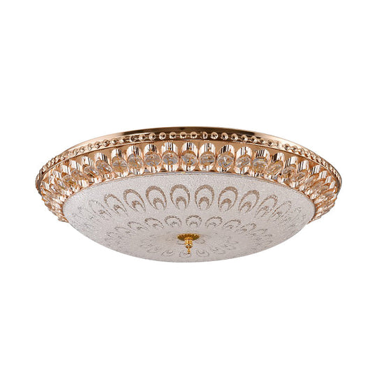 Modern Crystal Glass Led Gold Domed Flush Mount Ceiling Light For Bedroom 16’/19.5’ Width