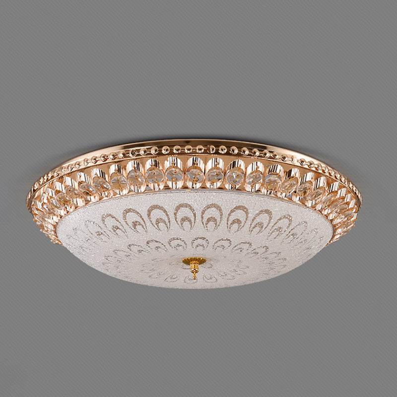 Modern Crystal Glass Led Gold Domed Flush Mount Ceiling Light For Bedroom 16’/19.5’ Width