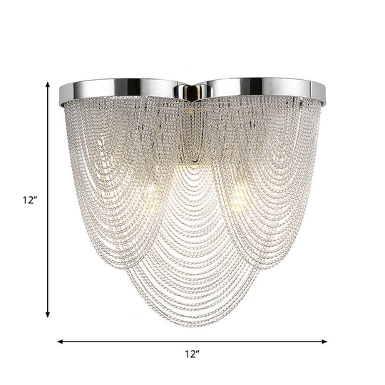 Contemporary Silver Tassels Living Room Metal Sconce - 2-Light Led Wall Lamp Fixture