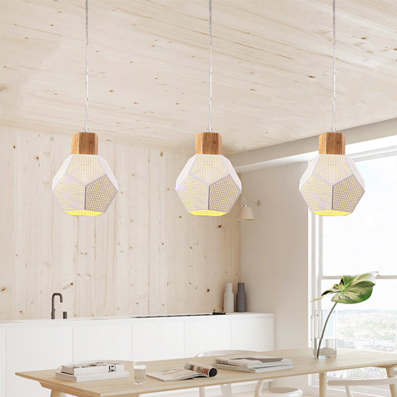 Modern White Bedroom Pendant Light Kit With Metal Polyhedron Shade
