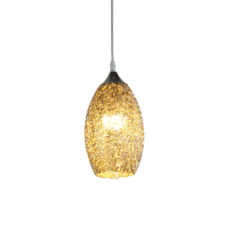 Modern Chrome Elliptical Pendulum Light - 1 Head Aluminum Ceiling Lamp With Hollowed Out Design