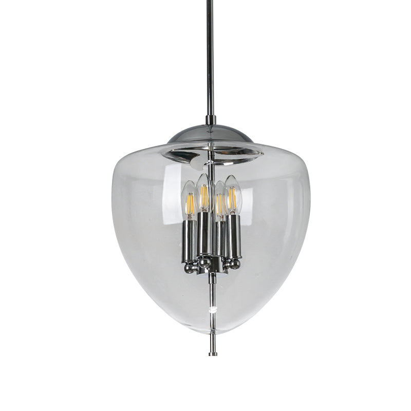 Industrial Chrome Pinecone Pendant Chandelier - Clear/Smoke Gray Glass 4 Lights Restaurant Hanging