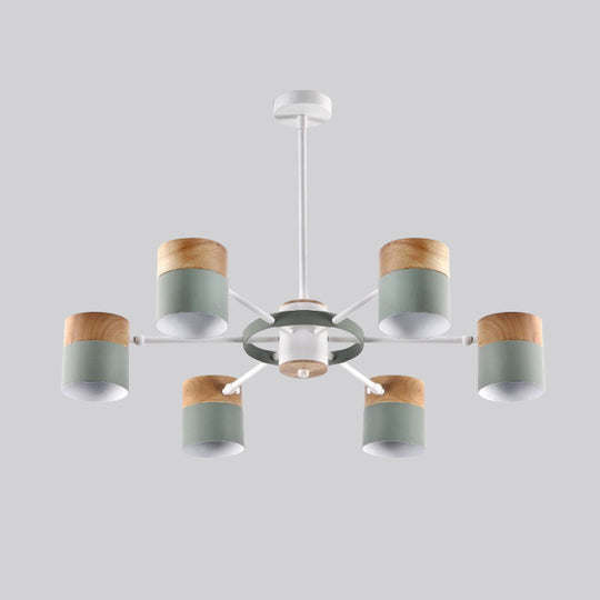 Splicing Cylinder Rotatable Chandelier: Macaron Iron 6-Head Ceiling Hanging Light In