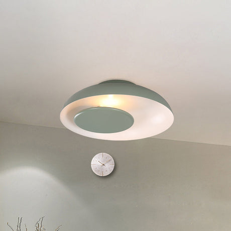 Macaron Single Iron Flush Mount Ceiling Light With Colorful Wide Bowl Design And Cover -