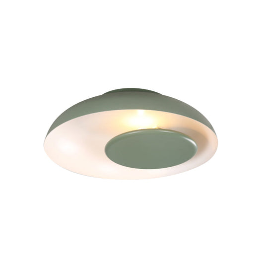 Macaron Single Iron Flush Mount Ceiling Light With Colorful Wide Bowl Design And Cover -