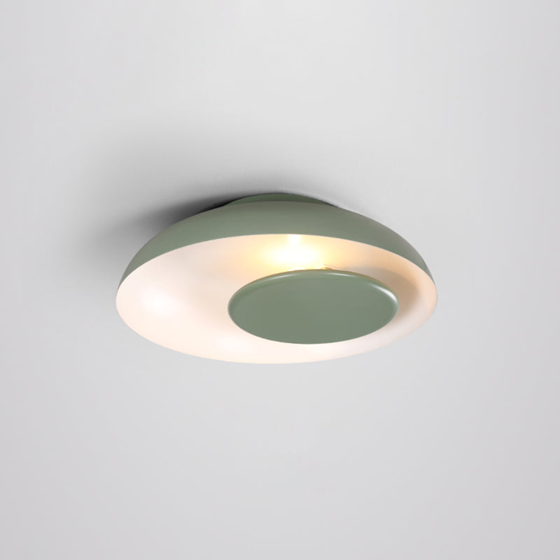 Macaron Single Iron Flush Mount Ceiling Light With Colorful Wide Bowl Design And Cover -