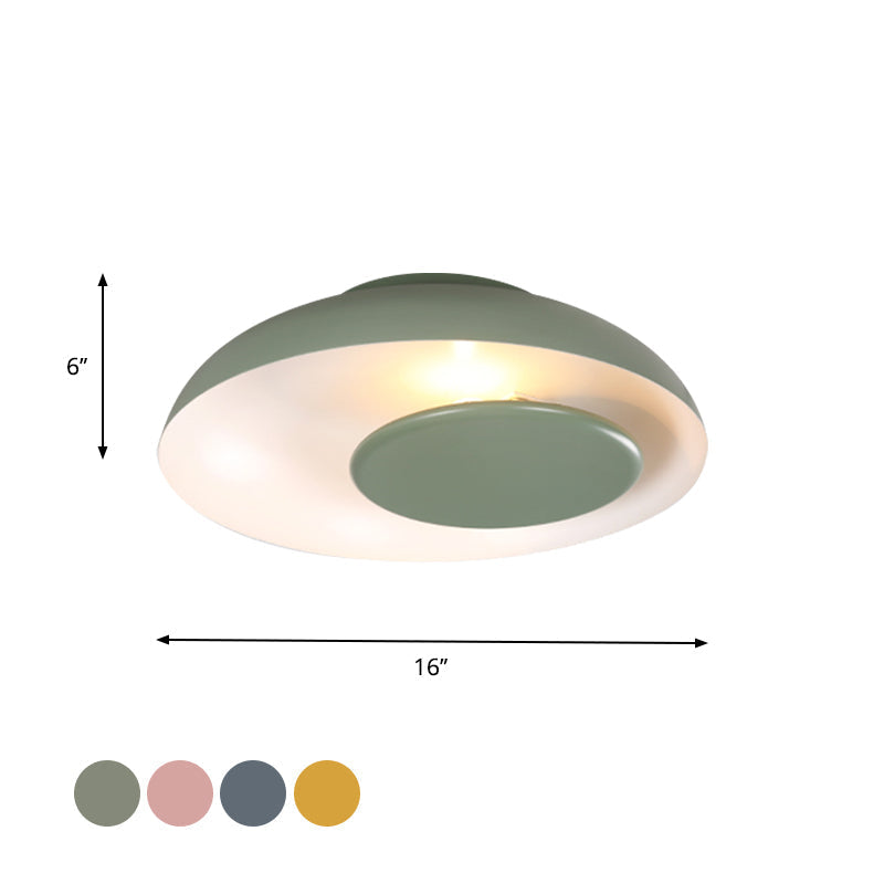Macaron Single Iron Flush Mount Ceiling Light With Colorful Wide Bowl Design And Cover -
