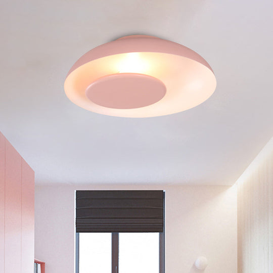 Macaron Single Iron Flush Mount Ceiling Light With Colorful Wide Bowl Design And Cover -