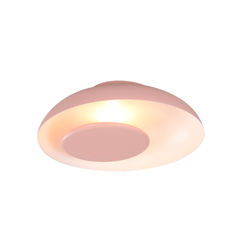 Macaron Single Iron Flush Mount Ceiling Light With Colorful Wide Bowl Design And Cover -