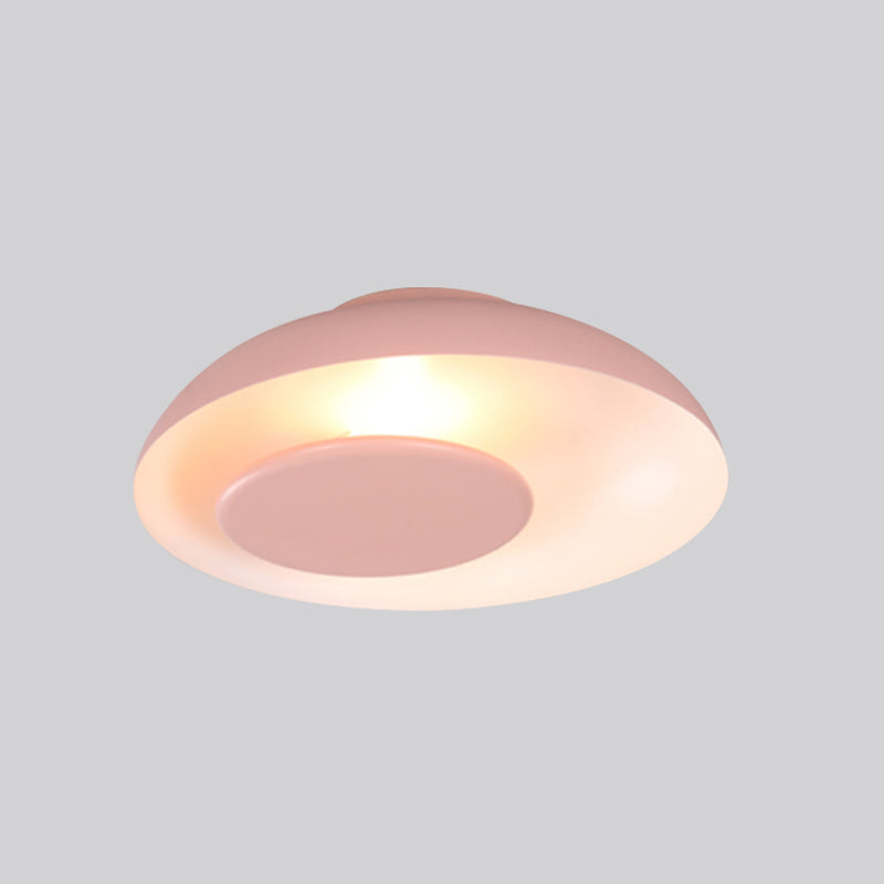 Macaron Single Iron Flush Mount Ceiling Light With Colorful Wide Bowl Design And Cover -