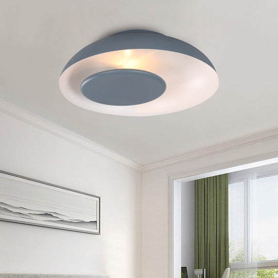 Macaron Single Iron Flush Mount Ceiling Light With Colorful Wide Bowl Design And Cover -
