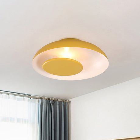 Macaron Single Iron Flush Mount Ceiling Light With Colorful Wide Bowl Design And Cover -