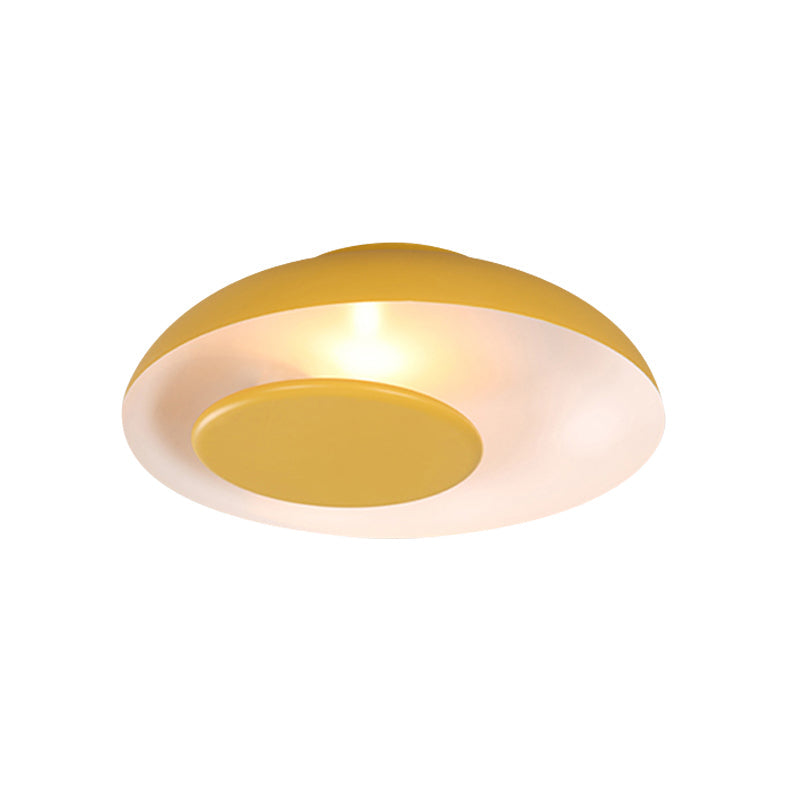 Macaron Single Iron Flush Mount Ceiling Light With Colorful Wide Bowl Design And Cover -