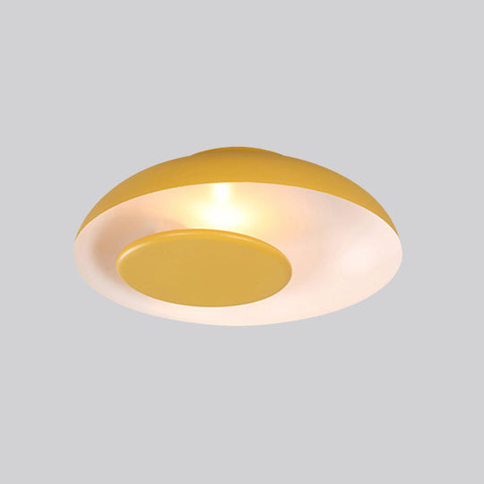 Macaron Single Iron Flush Mount Ceiling Light With Colorful Wide Bowl Design And Cover -
