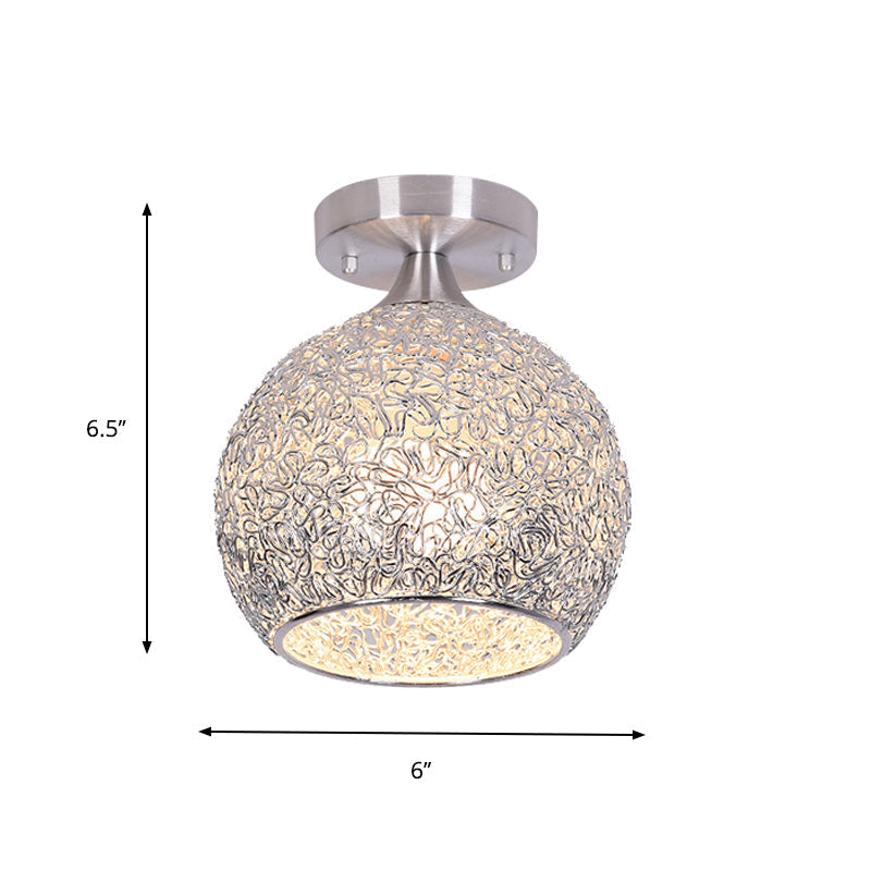 Modern Mini Dome Ceiling Flush Mount Light Fixture Chrome Finish Single Apartment Aluminum Design