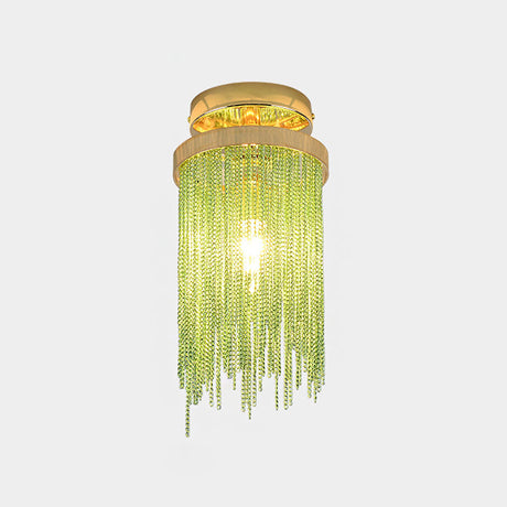 Modern Aluminum Small Flushmount Ceiling Light With Cascading Fringe 1-Light Green/Gold/Blue