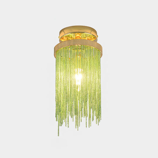 Modern Aluminum Small Flushmount Ceiling Light With Cascading Fringe 1-Light Green/Gold/Blue
