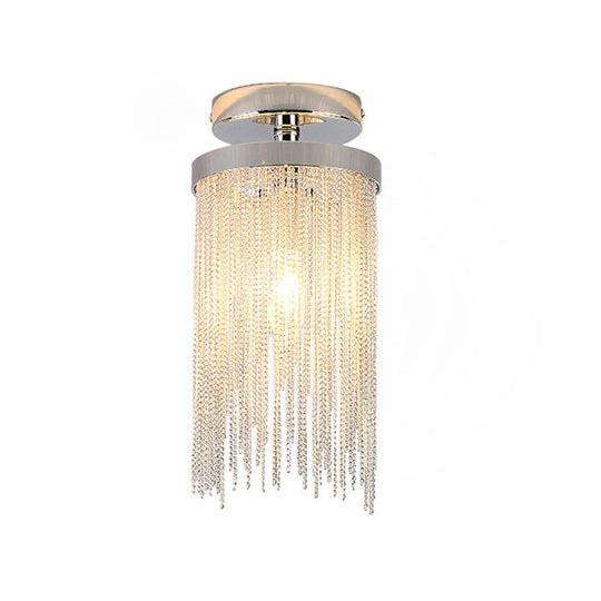 Modern Aluminum Small Flushmount Ceiling Light With Cascading Fringe 1 - Light Green/Gold/Blue