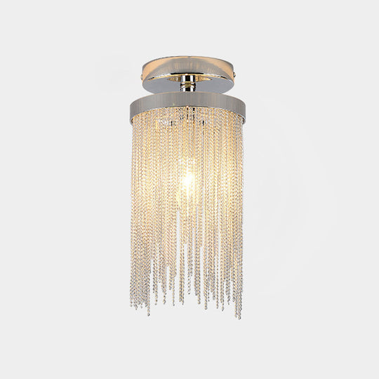 Modern Aluminum Small Flushmount Ceiling Light With Cascading Fringe 1 - Light Green/Gold/Blue