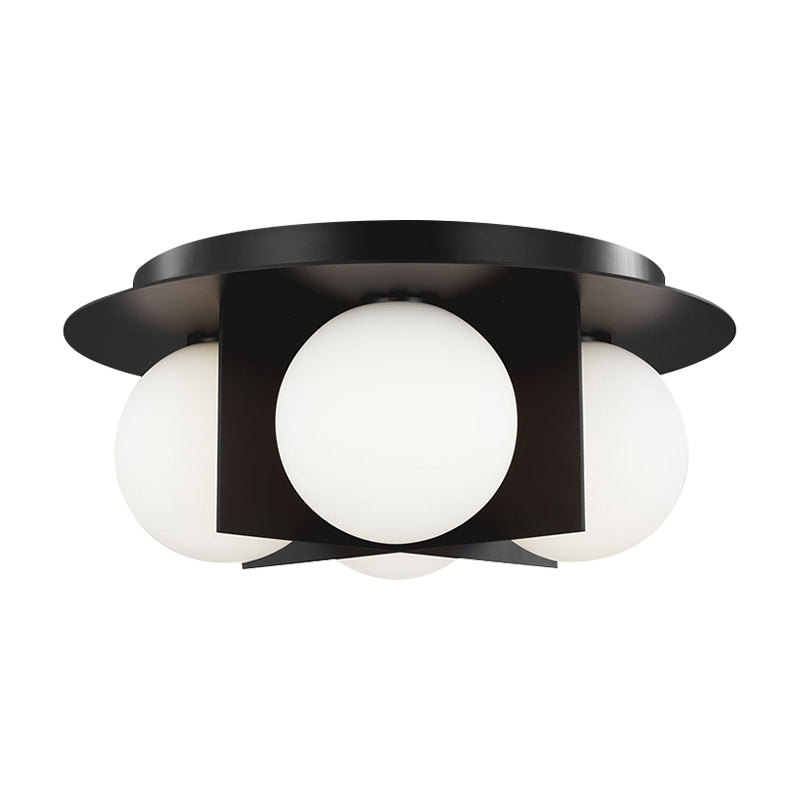 Postmodern Bedroom Ceiling Lamp: 3 - Light Flush Mount With Black/Gold/Chrome Finish & Milky Glass