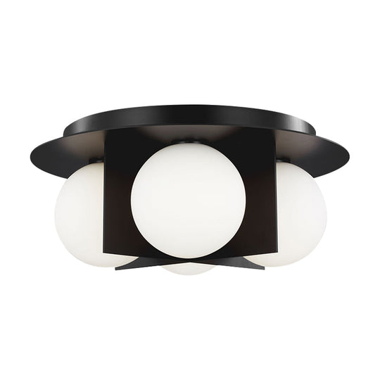 Postmodern Bedroom Ceiling Lamp: 3-Light Flush Mount With Black/Gold/Chrome Finish & Milky Glass