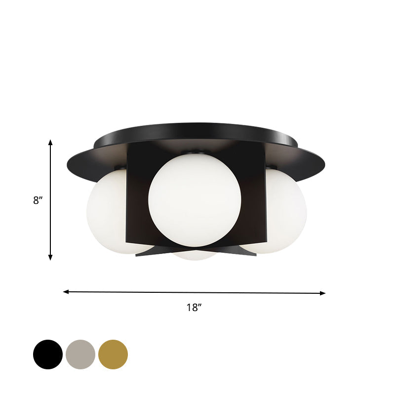 Postmodern Bedroom Ceiling Lamp: 3 - Light Flush Mount With Black/Gold/Chrome Finish & Milky Glass