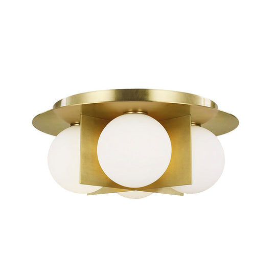 Postmodern Bedroom Ceiling Lamp: 3 - Light Flush Mount With Black/Gold/Chrome Finish & Milky Glass