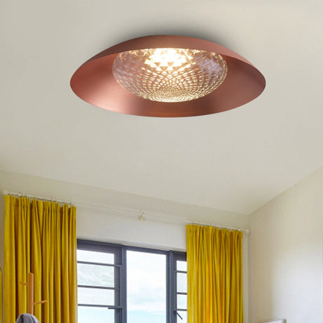 Modern Copper Flush Ceiling Light With Grid Glass Cover