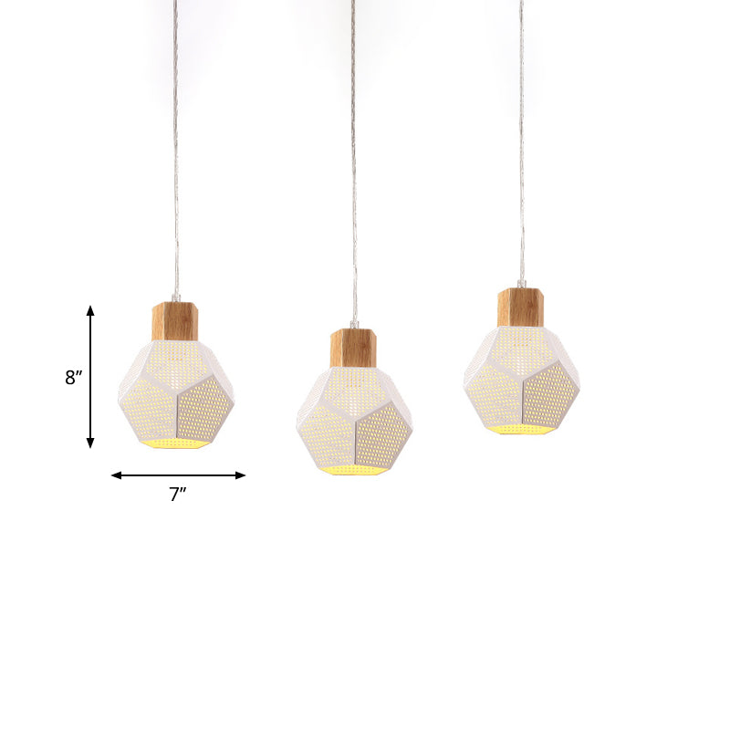 Nordic Iron Faceted Mesh Pendant Lamp - 3-Bulb White & Wood Ceiling Light For Table