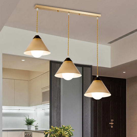 Modern Conical Metal 3-Head Black And Gold Pendant Lamp With Multiple Hanging Lights Round/Linear