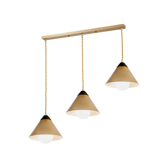 Modern Conical Metal 3-Head Black And Gold Pendant Lamp With Multiple Hanging Lights Round/Linear