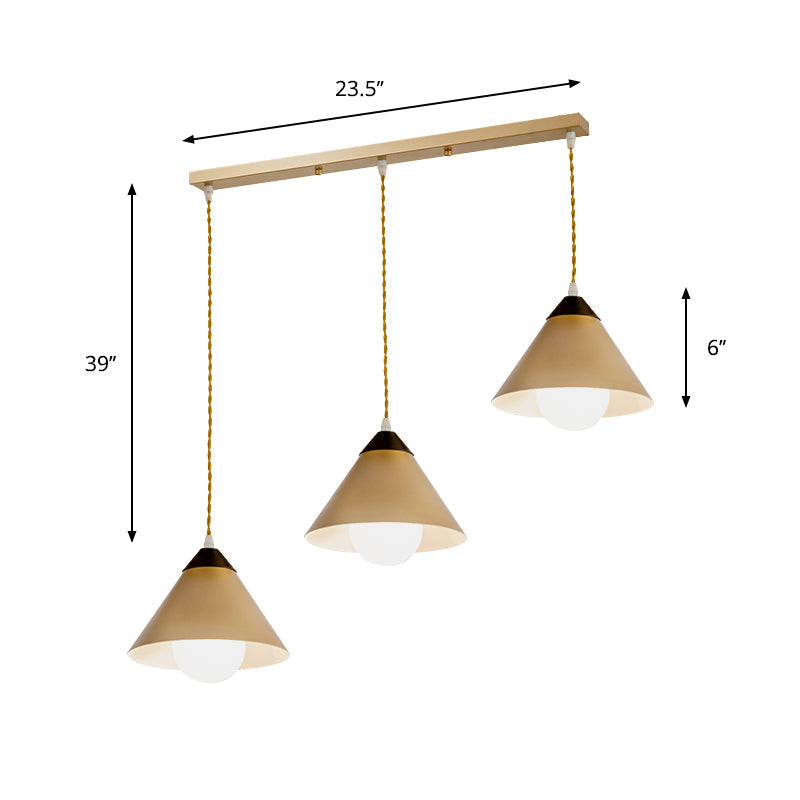 Modern Conical Metal 3-Head Black And Gold Pendant Lamp With Multiple Hanging Lights Round/Linear