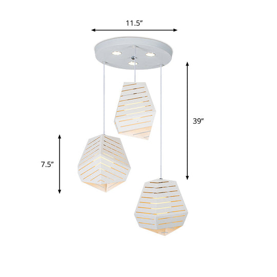 Modern Iron 3-Light Pendant - White Hollowed Rock Shape Dining Table Suspended Lighting Fixture
