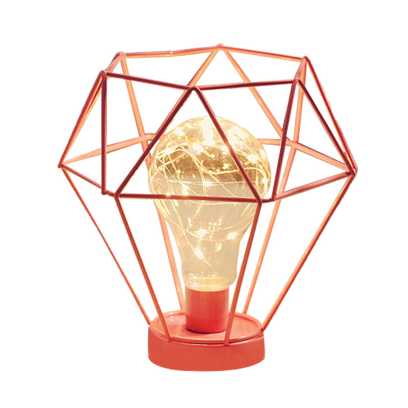 Macaron Diamond/Geometric Led Nightstand Lamp For Girls Room In Black/Pink With Glow String