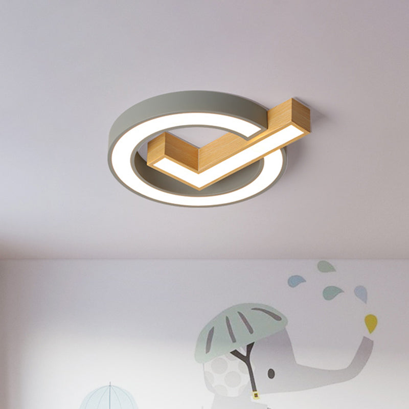 Green/Grey - Wood Flush Mount Led Ceiling Light For Kids’ Rooms