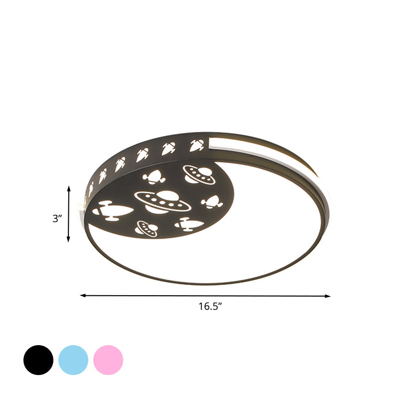 Crescent Led Flush Mount Kids Acrylic Ceiling Lamp In Blue/Black/Pink – Outer Space Design For