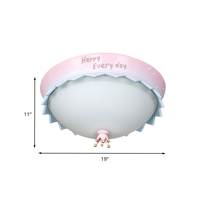 Scalloped Led Flush Mount Ceiling Light Pink Dome Cartoon Resin Design With Frosted Glass Shade