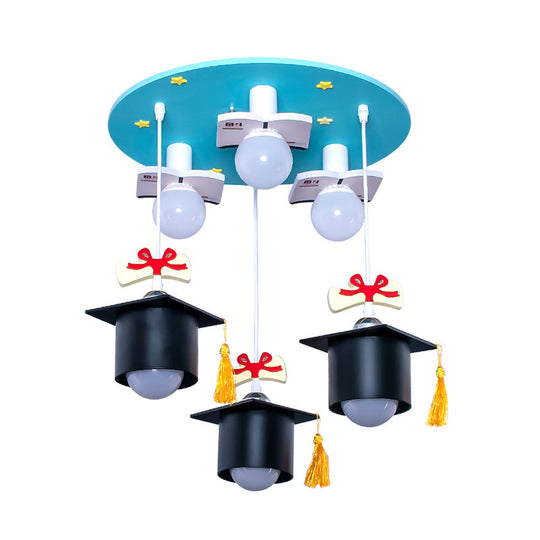 Kid’s Blue Square Cap Resin Ceiling Light With 3 Flush Lights For Bedroom