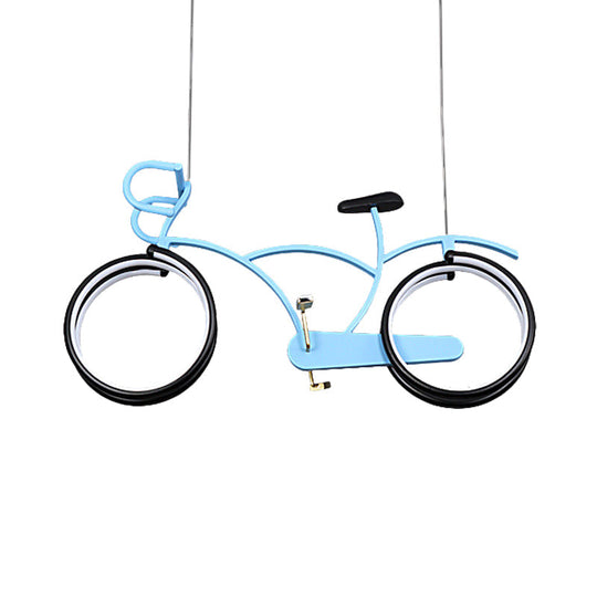 Suspended Metal Led Road Bike Flushmount Ceiling Lamp - Kids Silver/Blue/Pink Room
